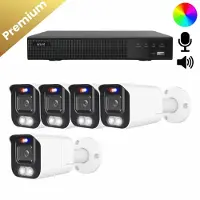 Dutch Security Systems 5x Beveiligingscamera set - Bedraad - Sony Bullet Premium 4K - Dual Light - Two-Way Audio - Wit -