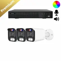Dutch Security Systems 3x Beveiligingscamera set - Bedraad - Sony Bullet Premium 4K - Dual Light - Two-Way Audio - Wit -