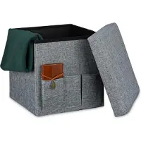 Relaxdays opvouwbare poef, 3 vakken, hocker, krukje, voetenbank, opbergbox 38 cm grijs