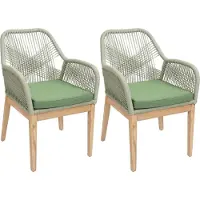 Mendler Set van 2 tuinstoelen -H56b, fauteuil voor buiten, weerbestendig touwvlechtwerk Touwhout acacia ~ groene kussens groen