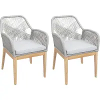 Mendler Set van 2 tuinstoelen -H56b, armstoel voor buiten, weerbestendig touwvlechtwerk Touwhout acacia ~ lichtgrijs Kussens lichtgrijs