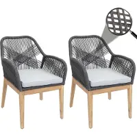 MCW Set van 2 tuinstoelen -H56b, armstoel voor buiten, weerbestendig touwvlechtwerk Touwhout acacia ~ donkergrijs Kussens lichtgrijs