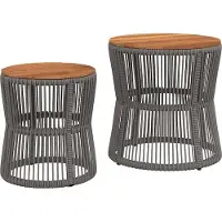 vidaXL Tuinbijzettafels 2 st met houten blad poly rattan grijs