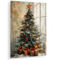 MuchoWow Glasschilderij 30x40 cm - Schilderij acrylglas - Kerstboom - Vintage - Kerst - Cadeau - Foto op glas - Muurdecoratie woonkamer - Wanddecoratie slaapkamer - Schilderijen