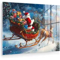 MuchoWow Glasschilderij 160x120 cm - Schilderij acrylglas - Kerstman - Rendier - Kerst - Sneeuw - Foto op glas - Muurdecoratie woonkamer - Wanddecoratie slaapkamer - Schilderijen