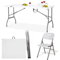 MaxxGarden Vouwtafel - Campingtafel - Inklapbare Picknickset - Campingset met 4 stoelen - 152cm - Wit