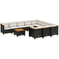 vidaXL 11-delige Loungeset met kussens poly rattan zwart
