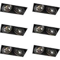 QAZQA Set van 6 Inbouwspot zwart AR111 draai- en kantelbaar trimless 2-lichts - Oneon