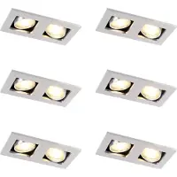 QAZQA Set van 6 Inbouwspots Aluminium Rechthoekig 2-Lichts - Qure