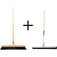 Synx Store Synx Tools Paardenhaar 50cm + Vloertrekker 35cm met Steel 150cm - Kamerveger – Vloerreiniger – Moppen – Zachte binnenbezem met steel 150cm
