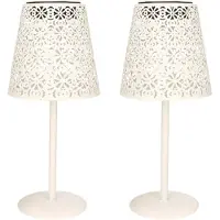 Anna's Collection Tafellamp buiten - 2x - D12 x H28 cm - wit - metaal - solar lantaarn