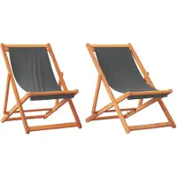 The Living Store Lounge Stoel - Strandstoel - Strandstoelen 2 st inklapbaar stof grijs - Tuinset - Buitentools - Buitenmeubilair