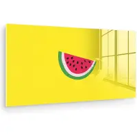 MuchoWow Glasschilderij 80x40 cm - Schilderij acrylglas - Fruit - Watermeloen - Geel - Foto op glas - Muurdecoratie woonkamer - Wanddecoratie slaapkamer - Schilderijen