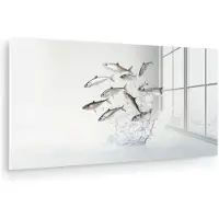 MuchoWow Glasschilderij 160x80 cm - Schilderij acrylglas - Vissen - Water - Wit - Foto op glas - Muurdecoratie woonkamer - Wanddecoratie slaapkamer - Schilderijen