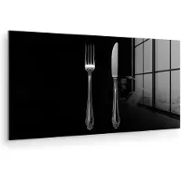 MuchoWow Glasschilderij 160x80 cm - Schilderij acrylglas - Vork - Mes - Zilver - Foto op glas - Muurdecoratie woonkamer - Wanddecoratie slaapkamer - Schilderijen