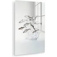 MuchoWow Glasschilderij 60x90 cm - Schilderij acrylglas - Vissen - Water - Wit - Foto op glas - Muurdecoratie woonkamer - Wanddecoratie slaapkamer - Schilderijen