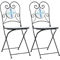 The Living Store Bistroset - Tuinstoelen - Bistrostoelen 2 st inklapbaar keramiek blauw en wit - Outdoor Seating - Keramische Stoel - Blauwe Stoel