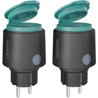 LEDVION - 2x Smart Buitenstekker - 50m Bereik - WiFi Stopcontact Incl. Ingebouwde WiFi Energiemeter - IP44 - Stembediening/ Calex Smart App