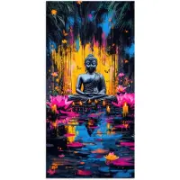 PosterMonkey Poster 75x150 cm - Buddha - Bloemen - Kaarsen - Geel - Posters - Kamer decoratie - Wanddecoratie woonkamer - Muurdecoratie slaapkamer