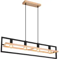 Globo 4 Lichts Hanglamp Erica Zwart Met Hout