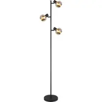 Globo Lighting Zwarte vloerlamp Tokki 3-lichts amber smoke glas