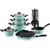 Karl Krueger Karl Krüger 17/M Aluguss-set, 17-delig - Anti-aanbaklaag coating pan- en kookset met keukenhulp - mintgroen