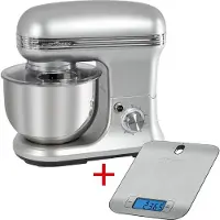 ProfiCook Deegknedermachine-set PC-KM 1222 W, zilver/roestvrij staal, inclusief keukenweegschaal / 1.200 Watt / 5 liter / 8 snelheidsniveaus / Zachte start