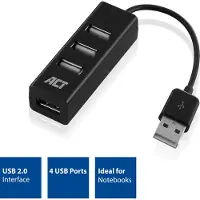 ACT AC6205 Mini USB Hub 2.0 | High Speed | 4x USB-A | 480Mbps | Zwart | 12 cm