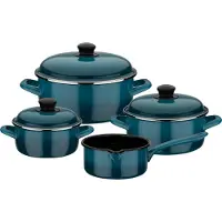 GSW Kookpan-set Blue Shadow, 7-delig, 190107, staal met emaille coating, ca. 1,4 L / ca. 2,8 L / ca. 4,7 L / ca. 1,4 L