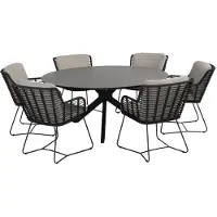 4 Seasons Outdoor Locarno Fabrice dining tuinset 160 cm rond 7 delig HPL Antraciet