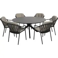 4SO Manitoba Locarno dining tuinset 160 cm rond 7 delig HPL antraciet 4 Seasons Outdoor