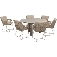 4 Seasons Outdoor Donato Fabrice dining tuinset 7 delig 160 cm rond keramiek latte