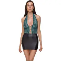 Cottelli - glanzende jurk met veters en kant (zwart-groen) - M