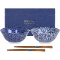 Tokyo Design Studio Nippon Blue Tayo Bowl Set2 w/chopst