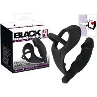 Black Velvets - anaal vibrator met penis- en balringen - zwart