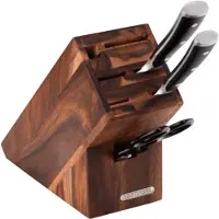 Continenta Messenblok acacia voor 5 messen, slijpsteen en schaar 9,5x22 cm