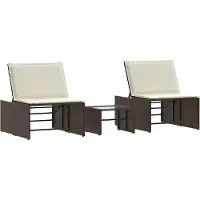 vidaXL Ligstoelen 2 st met tafel bruin poly rattan