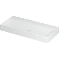Ink Wastafel United Porselein met 2 kraangaten incl. porseleinen click plug en verborgen overloop systeem 100 cm x 45 cm x 11 cm Mat wit 0206082