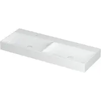 Ink Wastafel United Porselein dubbel met 2 kraangaten incl. porseleinen click plug en verborgen overloop systeem 120 cm x 45 cm x 11 cm Glans wit 0206131