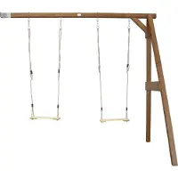 Axi Dubbele Schommel van hout in bruin | Schommel met muurbevestiging voor kinderen met houten schommelzitjes | Schommelset dubbel aan muur voor tuin / buiten