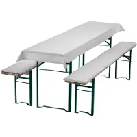 NYVI Bierbankkussens Set 240x90 cm Wit - 1x Tafellaken voor 220x70 cm tafels & 2x Gevoerde kussens voor 220x25 cm banken