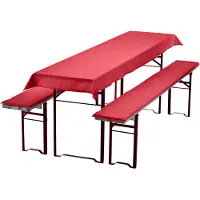 NYVI Bierbankkussens Set 240x90 cm Rood - 1x Tafellaken voor 220x70 cm tafels & 2x Gevoerde kussens voor 220x25 cm banken