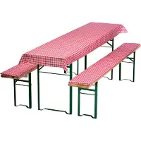 NYVI Bierbankkussens Set 240x70 cm Rood Geruit - 1x Tafellaken voor 220x50 cm tafels & 2x Gevoerde kussens voor 220x25 cm banken