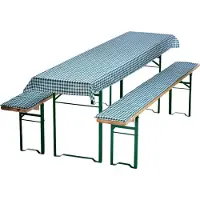 NYVI Bierbankkussens Set 240x90 cm Groen Geruit - 1x Tafellaken voor 220x70 cm tafels & 2x Gevoerde kussens voor 220x25 cm banken