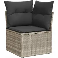 vidaXL Tuinhoekbank met kussens poly rattan lichtgrijs