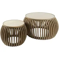 AnLi Style Salontafel set/2 curve Nuovo travertin (Naturel, 75x40x75 diameter: 75cm)