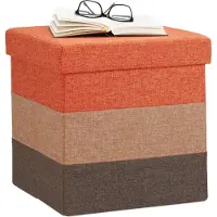Relaxdays gepolsterde zitkruk met opslagruimte - opvouwbaar - 38 x 38 x 38 cm - gestreept - poef - oranje-bruin