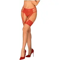 Obsessive - kanten hold-ups - rood/naturel - L/XL