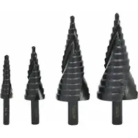 AWTOOLS Boorbitje, AW WIERTŁO STOPNIOWE SPIRALNE KPL. 4szt./ 4-12 4-20 4-32 4-39mm/ AICrN/ CZARNE/ ETUI PLASTIK (Ø 4-32 mm)