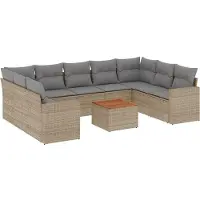vidaXL 10-delige Loungeset met kussens poly rattan gemengd beige